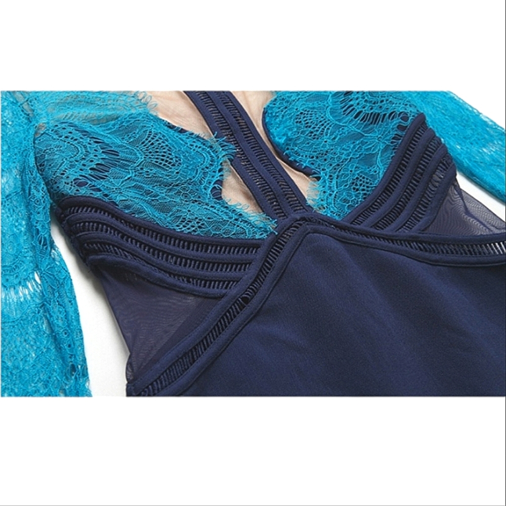 NWT Three Floor x REVOLVE Topsin Lace Dress in Ocean Blue & Nude - Picture 7 of 7
